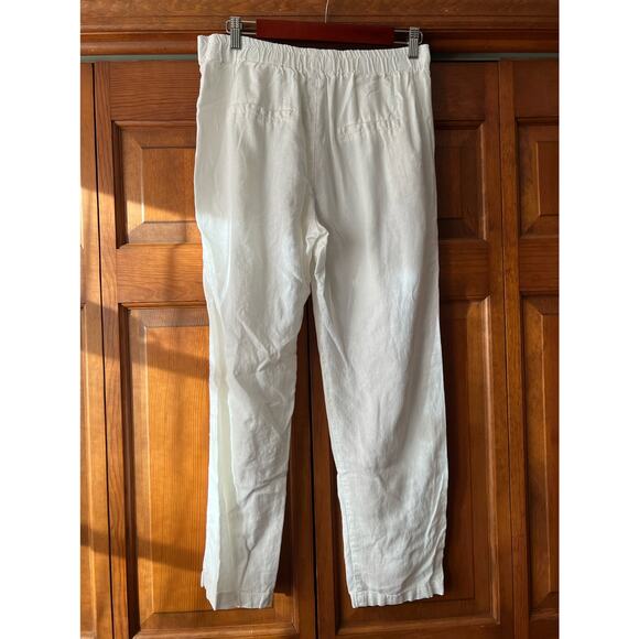 Love Tree Women's Linen Blend Melissa Pants Cropped Belted Pull-On White Size L - Picture 4 of 10